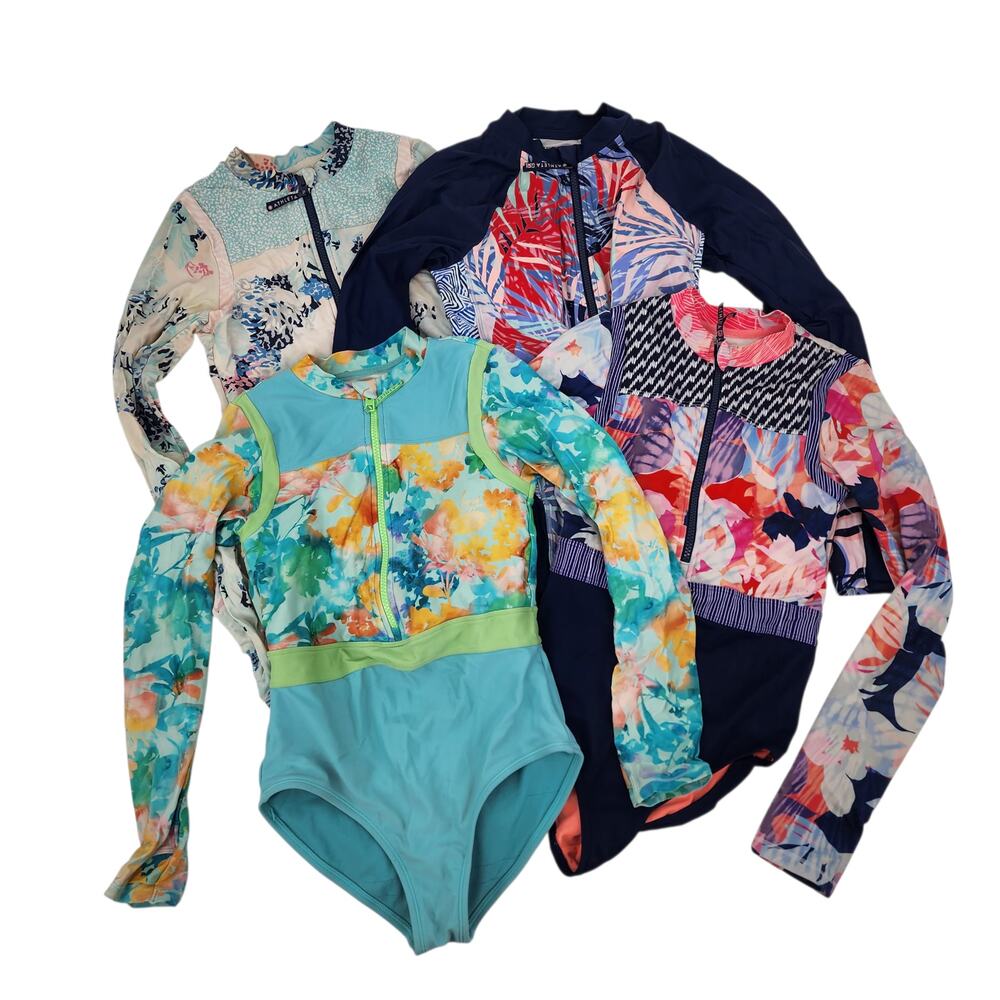 4 PC Lot Bundle Athleta Girl Long Sleeve Rash Guard 1 Piece Swimsuits Size L/12